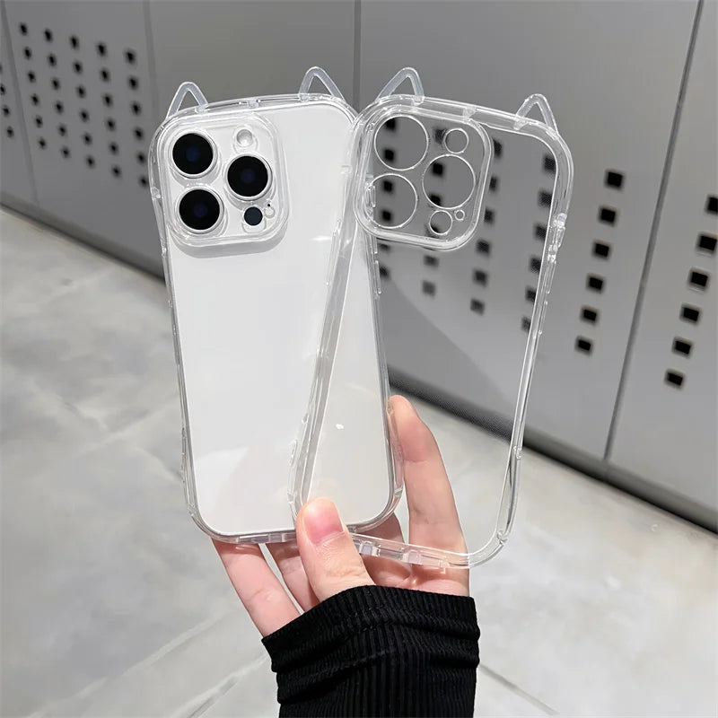 Cute Cat 3D Ears Transparent Phone Case