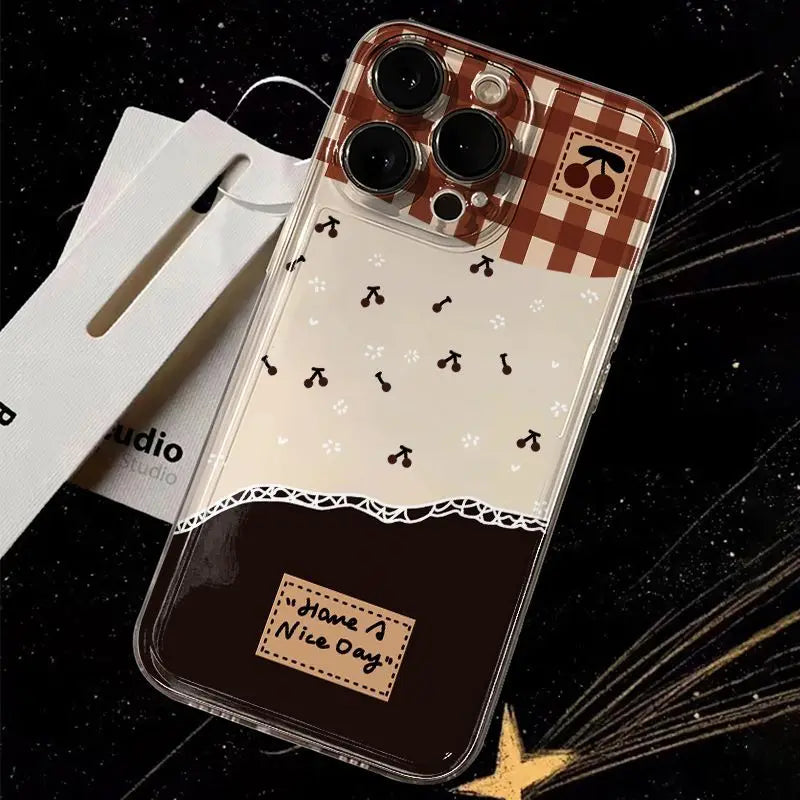 Checkered Cherry With Small Flowers Protective Phone Case