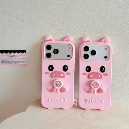 Korean 3D Rotating Candy Cartoon Pink Pig Pattern Soft Silicone Phone Case For  iPhone