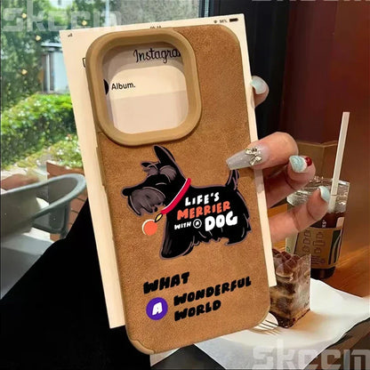 Line Drawing Sausage Dog Leather Phone Case For iPhone