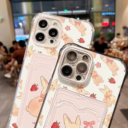 Lovely Cartoon Dog Rabbit Card Slot Phone Case For iPhone