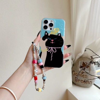 Adorable & Sweet Cute Black Cat with Colorful Beaded Chain Lovely Phone Case