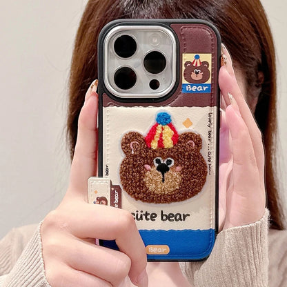 Cute Cartoon Embroidery Bear Dog Leather Phone Case