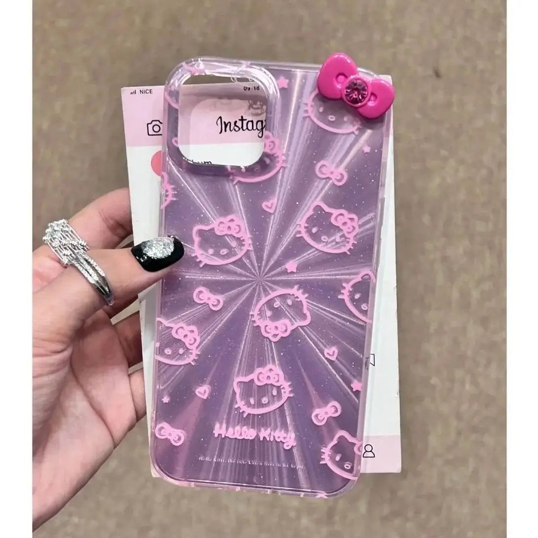 Hello Kitty Bow Aurora Glitter Powder Phone Case For iPhone