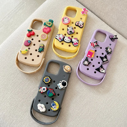 Cute DIY Hole Phone Case With Wrist Strap Detachable Cartoon Soft Silicone Phone