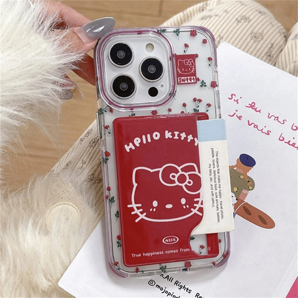 Cute Flower Hello Kitty Card Slot Bag Holder Phone Case
