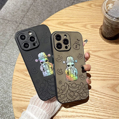 Luxury God of Wealth Laser Leather Texture Phone Case For iPhone