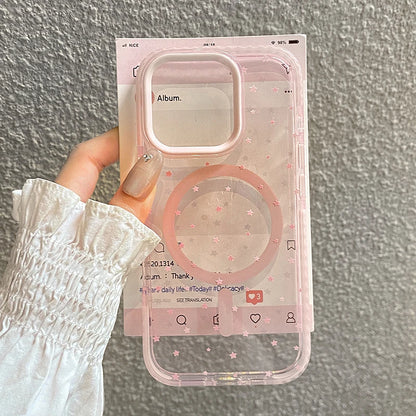 Pink Stars Magnetic Wireless Charge Clear Phone Case