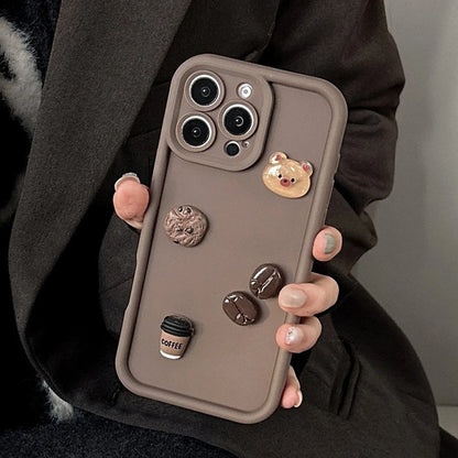 Cartoon 3D Bear Coffee Phone Case For iPhone