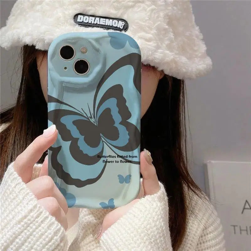 Retro Butterfly Flowers Wavy Silicone Phone Case For IPhone