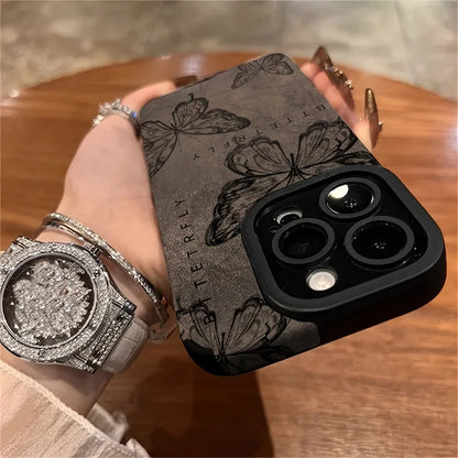 Retro Sketch Butterfly 3D Heart Lanyard Phone Case For iPhone