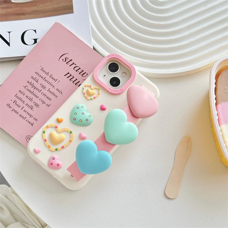 3D Love Heart Wrist Strap Phone Case For iPhone