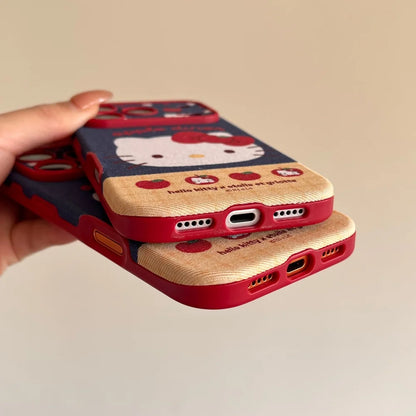 Luxury 3D Leather Pattern Large Window Apple Kitty Case For iPhone