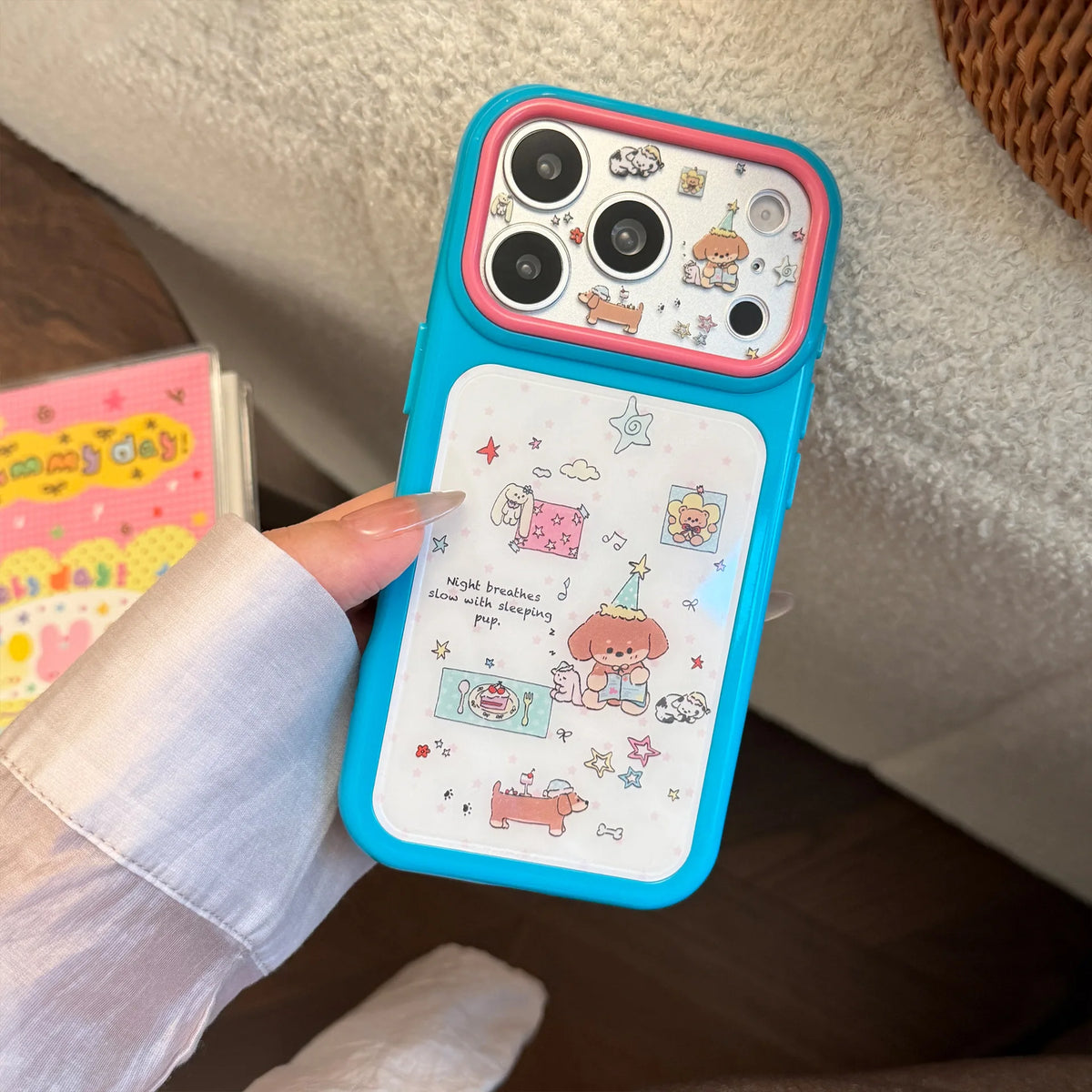 Korean Colorful Stars Cartoon Dachshund Pattern Phone Case For iPhone