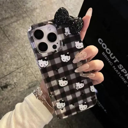 Blink Hello Kitty Diamond Bowknot Lustre Lining Hard Phone Case For iPhone