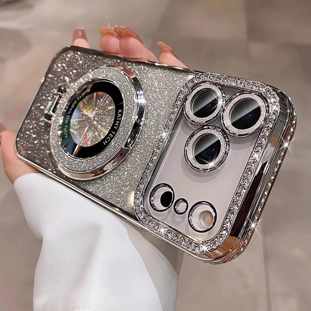 Luxury Plating Diamond Glitter Holder Stand Phone Case For iPhone