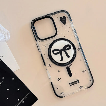 Korean Black Polka Dots Bowknot Magnetic Bracket Phone Case For iPhone