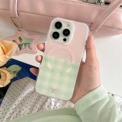 Fashion Pink Green Plaid Pattern Magnetic Phone Case