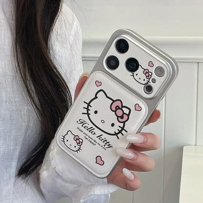 Korean Pink Big Head Hellokitty Leather Phone Case For iPhone