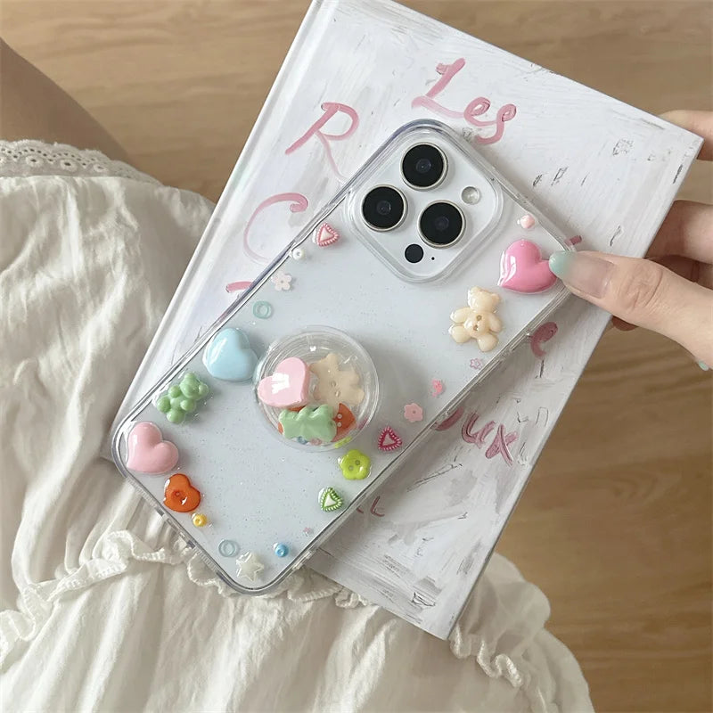 Clear Cute Love Bear Epoxy Phone Case