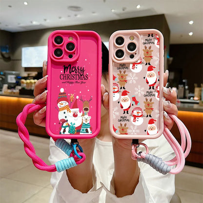 Christmas Pattern Lanyard Rope Phone Case For iPhone