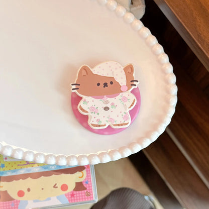 Korean Splicing Cartoon Nightwear Kitten Doll Magnetic Bracket Phone Case For iPhone