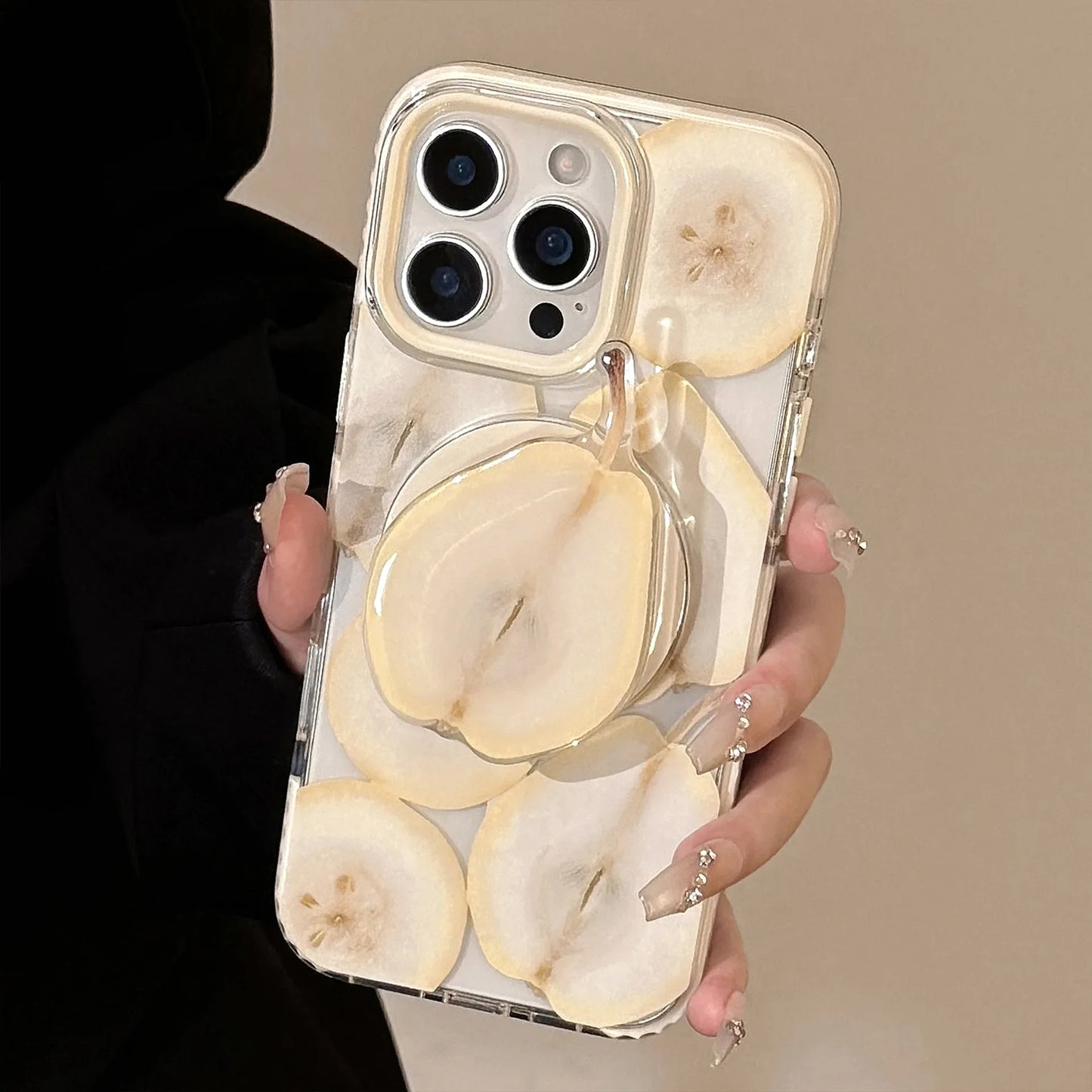 Korean Cartoon Fruit Pear Bracket Magnetic Phone Case For iPhone