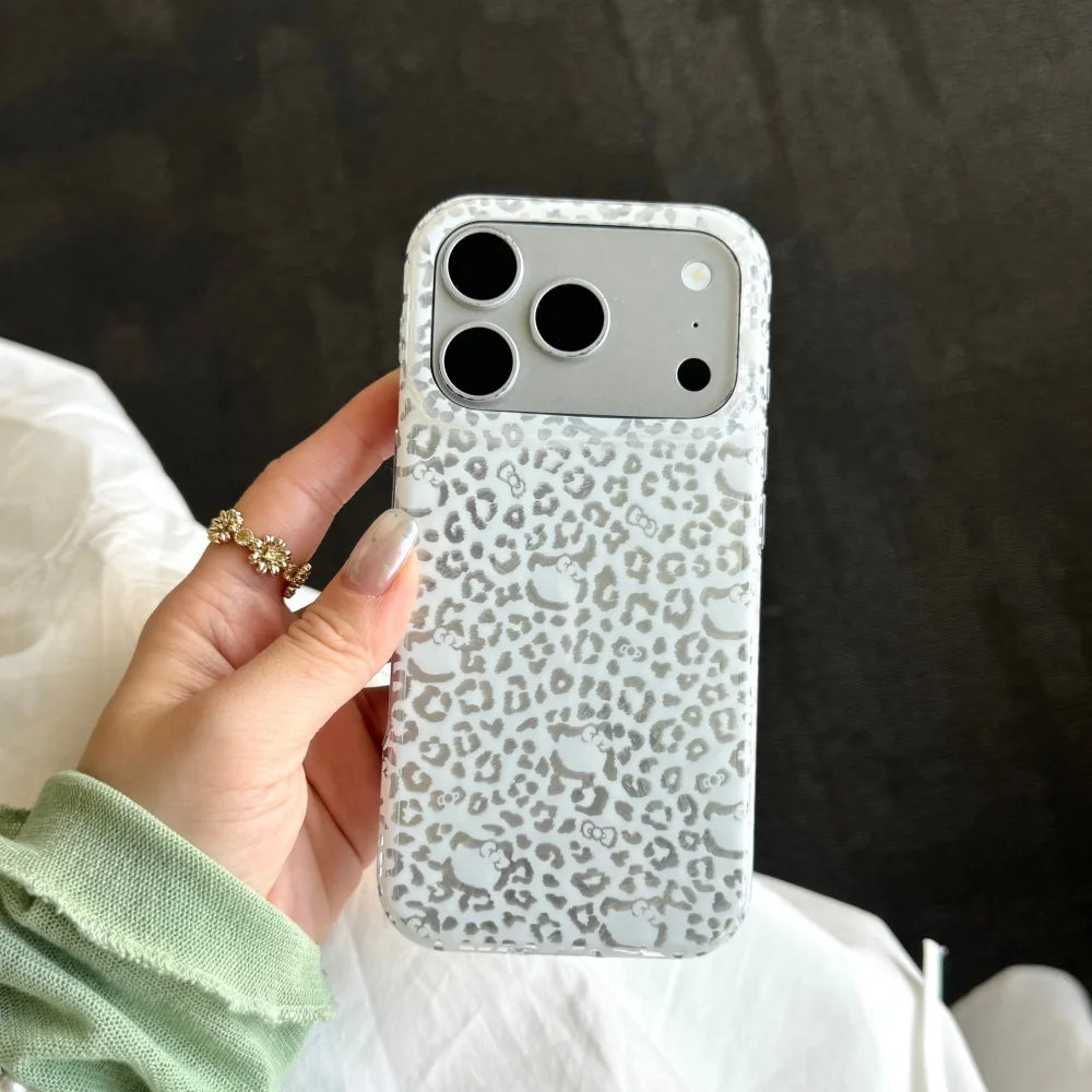 Cute Half Pack Leopard Print Sanrio Hello Kitty Head Phone Case For iPhone