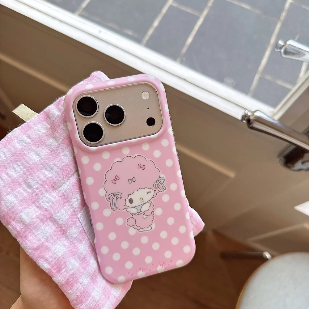 Double Sided Matte Pink Polka Dot My Melody Phone Case Shockproof Anti-fingerprint Protective Cover For iPhone