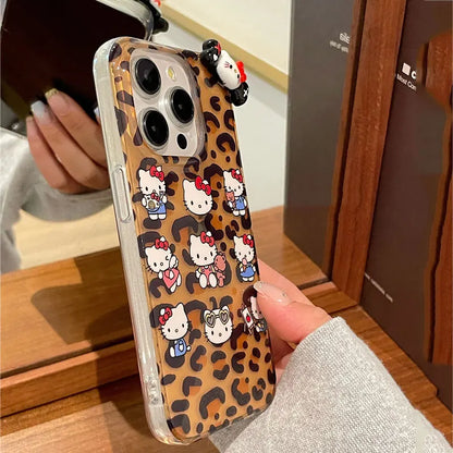 Hello Kitty Bow Lepard Print Face Phone Case For iPhone