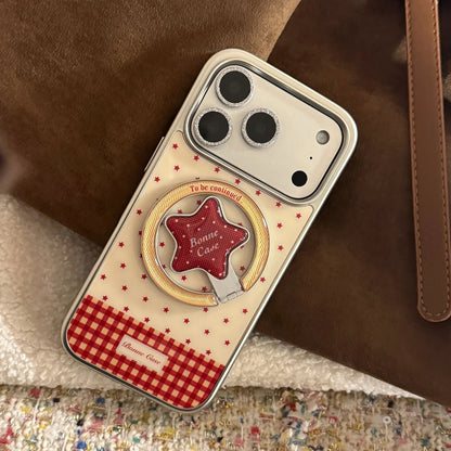 Korean Red Stars Fold Stars Magnetic Bracket Plating Phone Case For iPhone