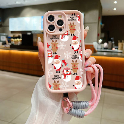 Christmas Pattern Lanyard Rope Phone Case For iPhone