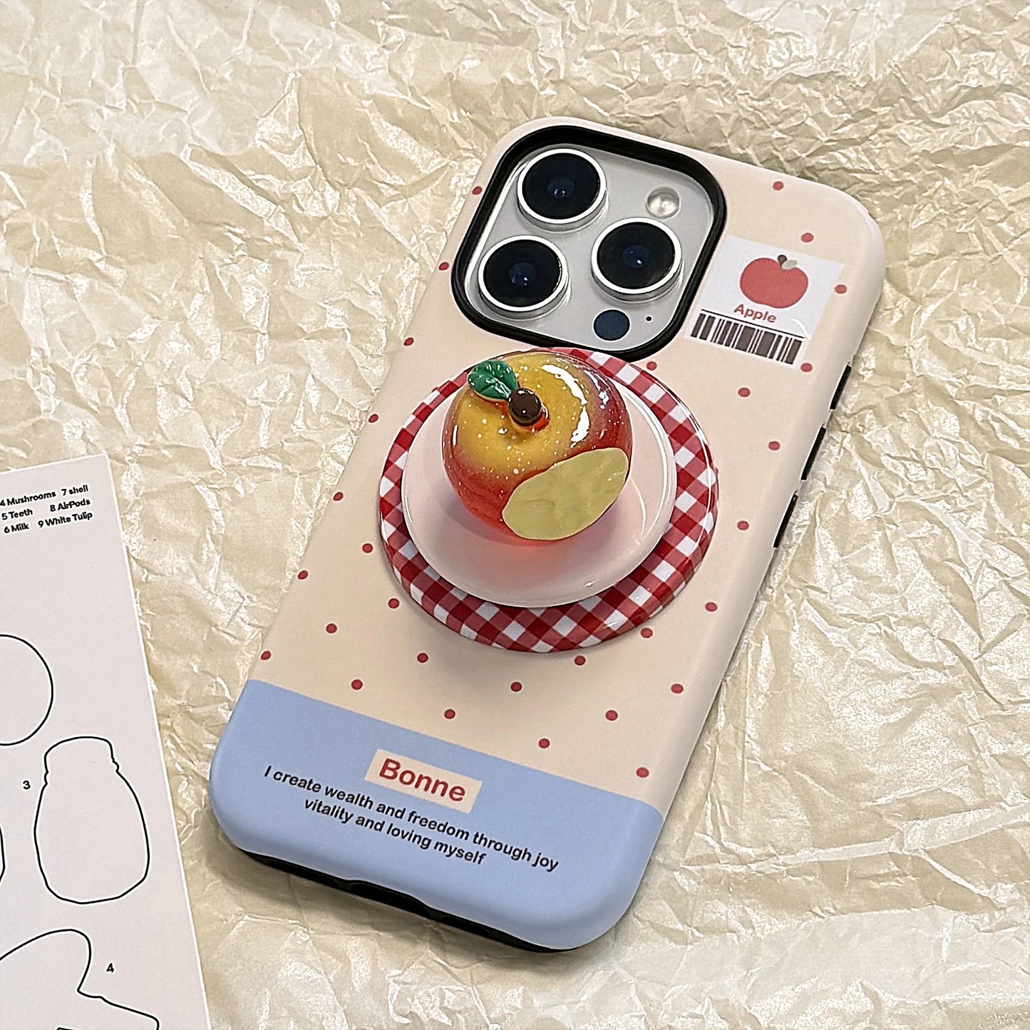 Cute Polka Dots 3D Luminous Crystal Apple Lattice Bracket Magnetic Phone Case For iPhone