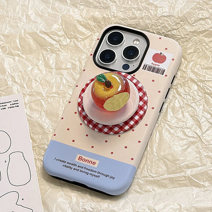 Cute Polka Dots 3D Luminous Crystal Apple Lattice Bracket Magnetic Phone Case For iPhone