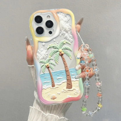 Summer Beach Coconut Trees Wavy-edge Phone Case For iPhone