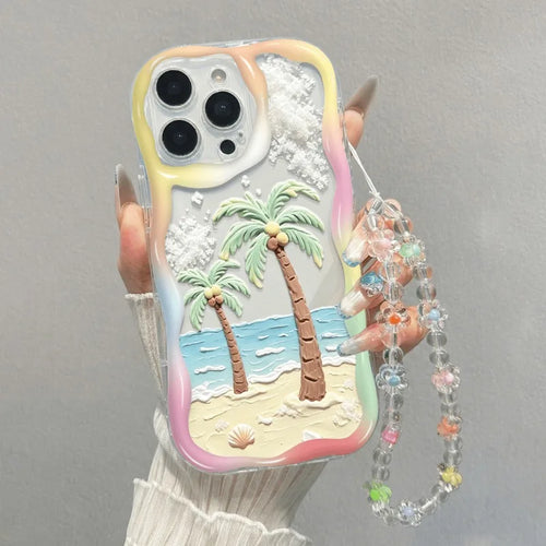 Summer Beach Coconut Trees Wavy-edge Phone Case For iPhone