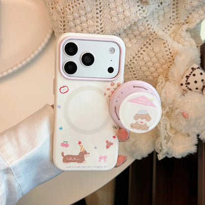 Korean Graffiti Cartoon House Puppy Doll Magnetic Bracket Phone Case For iPhone