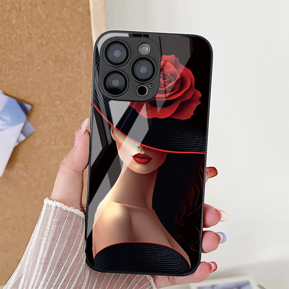 Sexy Girl Red Lips Tempered Glass Phone Case For iPhone