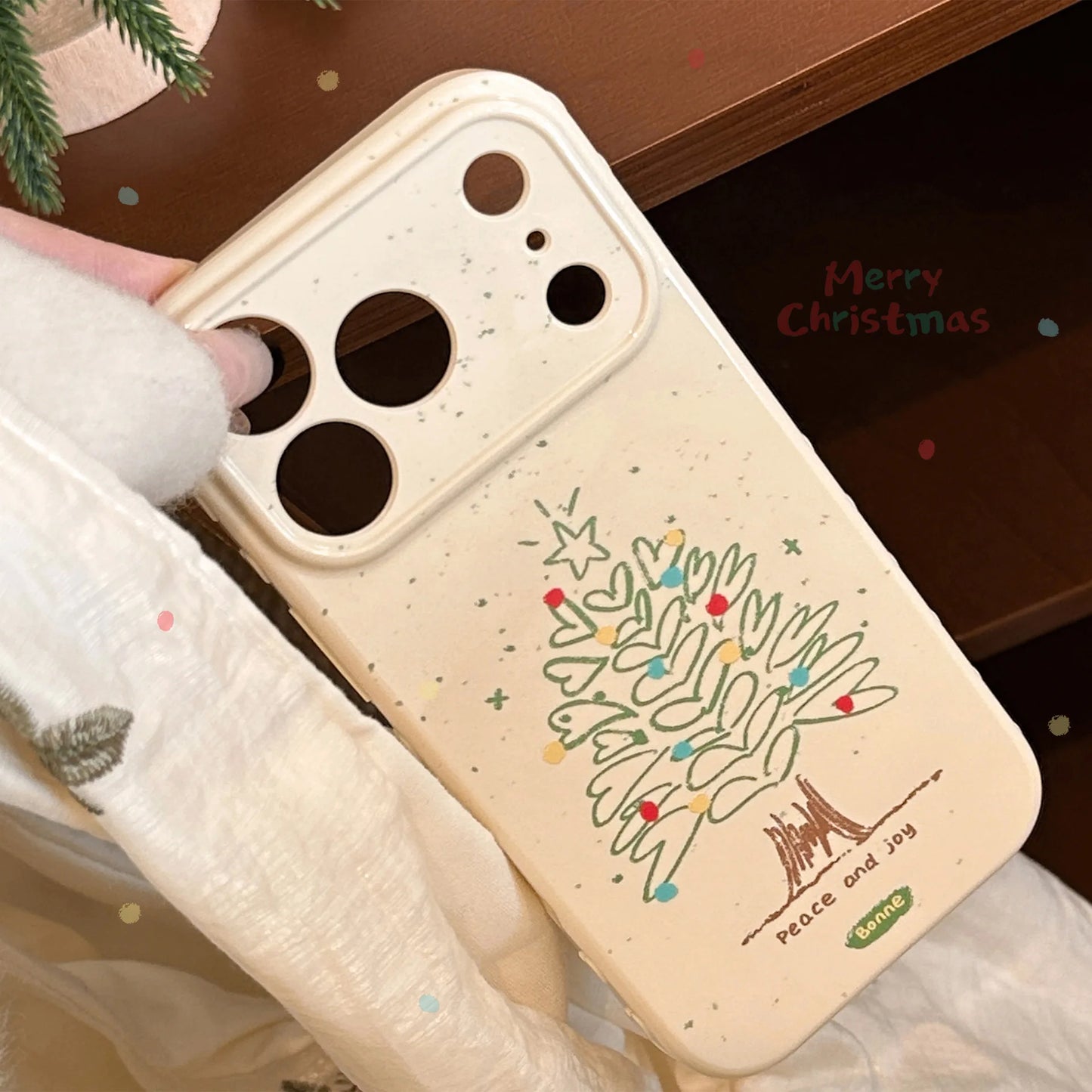 Korean Cartoon Love Heart Christmas Tree Graffiti Pattern Phone Case For iPhone