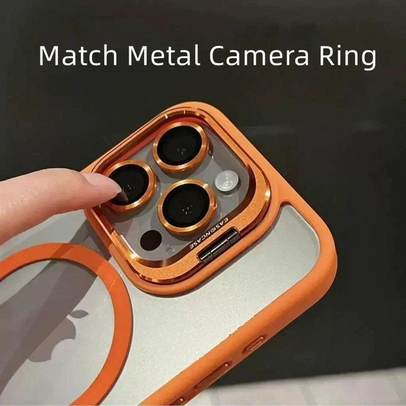 Luxury Magnetic Shockproof Phone Case For iPhone Magsafe Funda Stand Glass Lens Protector Cover