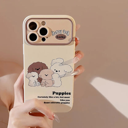 Cute Cartoon Puppy Lens Protective Phone Case For iPhone