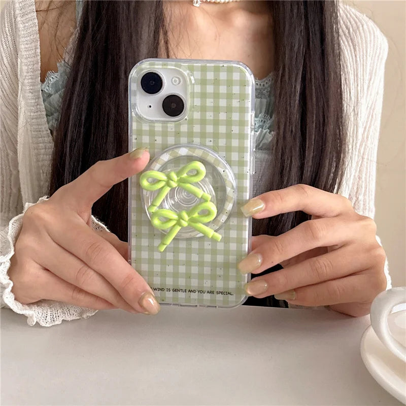 Simple Green Plaid Pattern Magnetic Phone Case