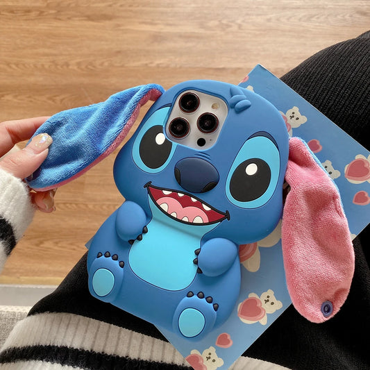 Sit Stitch Big Ear Button Strap Cartoon Silicon Soft Phone Case