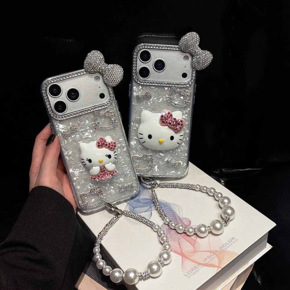 Cute Cartoon Sanrio Hello Kitty Bling Glitter Diamond Phone Case For iPhone