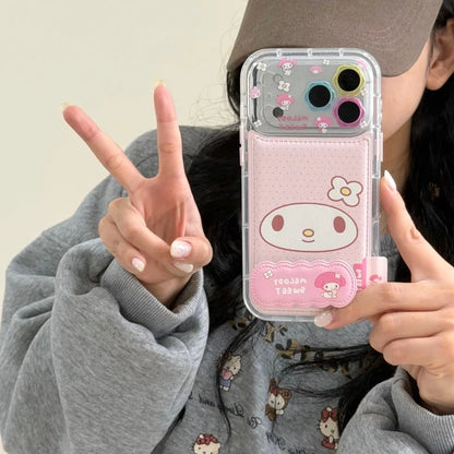 Luxury Pink Melody Holder Cute cartoon Sparkling My Melody Polka Dots Leather Phone Case For iPhone
