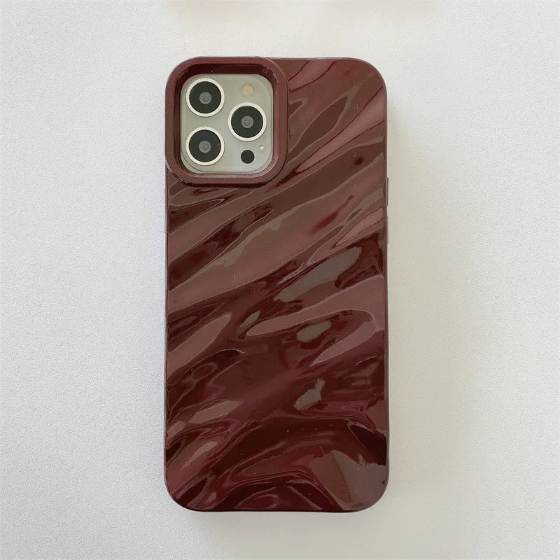 Luxury Solid Color Fold Wrinkle Wavy Phone Case For iPhone