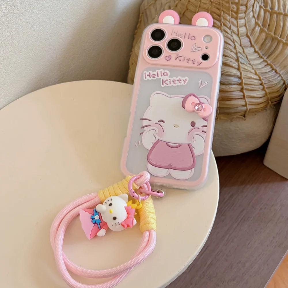 3D Bow Sanrio Hello Kitty Rabbit Ears Lens Protection Case For iPhone