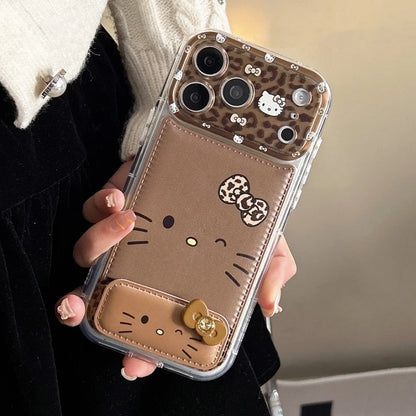 Luxury Cute Foundation Make Up Brown Kittyy Phone Case with Stand Case For iPhone