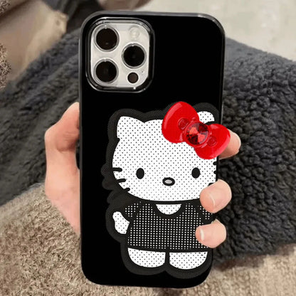 Black White Hello Kitty Red Bow Strap Phone Case For iPhone