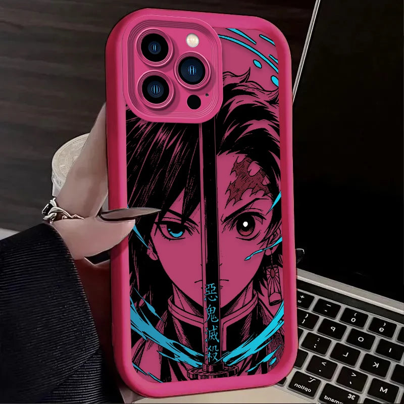 Demon Slayer Split Half Face Anime Phone Case Phone Case For iPhone